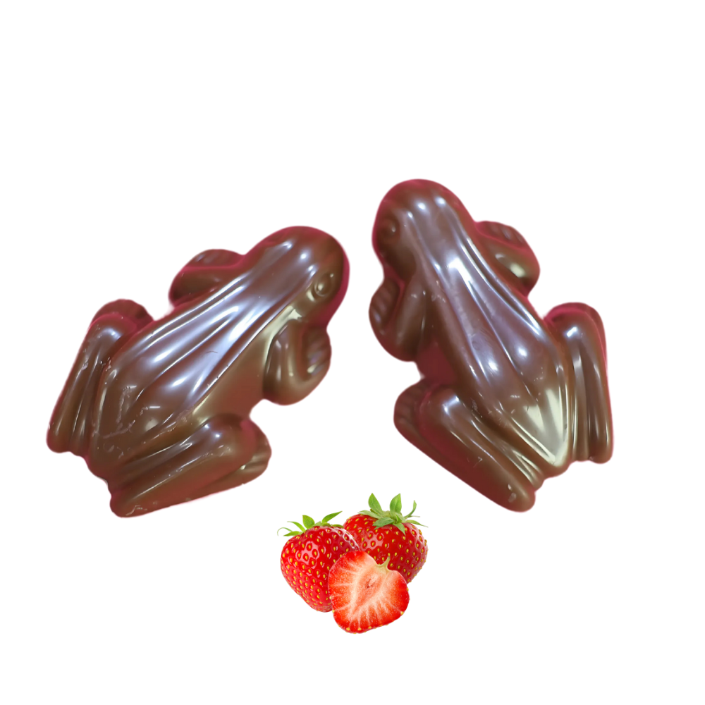 Milk strawberry frogs made with creamy strawberry chocolate