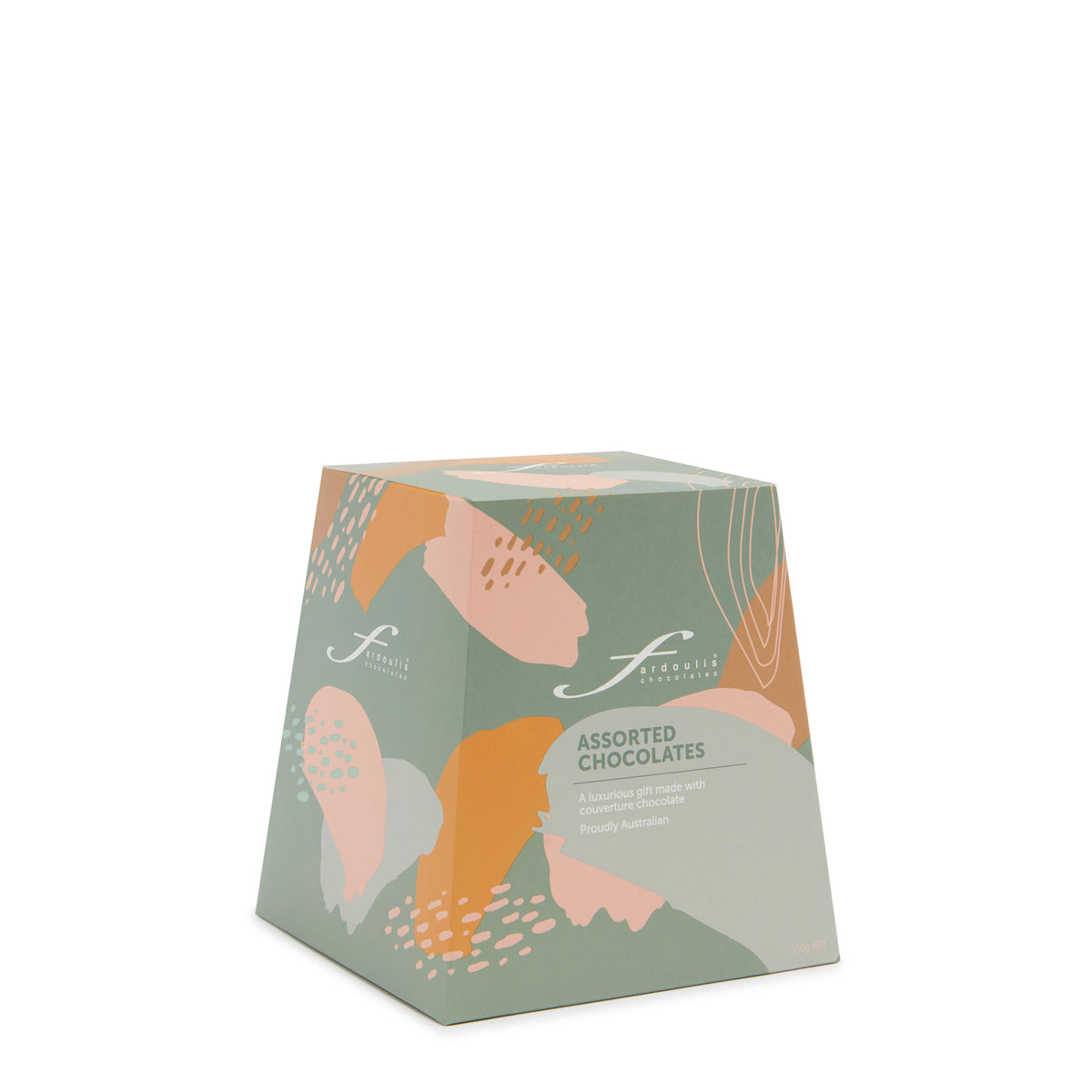 Discover 15 assorted crème- and truffle-filled couverture chocolates in the 150g Art Deco Sage gift box. A thoughtful gift from Fardoulis Chocolates.