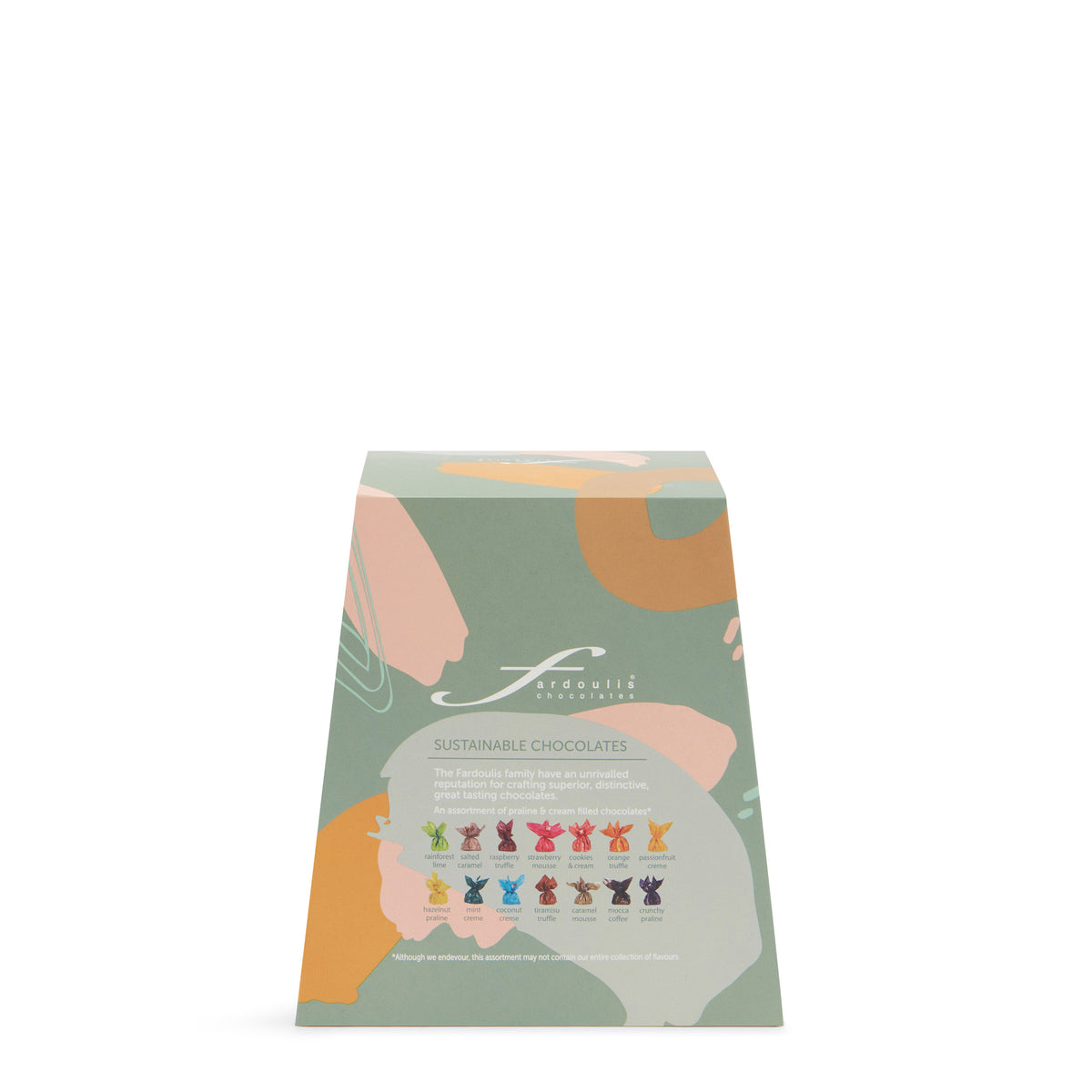 Discover 15 assorted crème- and truffle-filled couverture chocolates in the 150g Art Deco Sage gift box. A thoughtful gift from Fardoulis Chocolates.