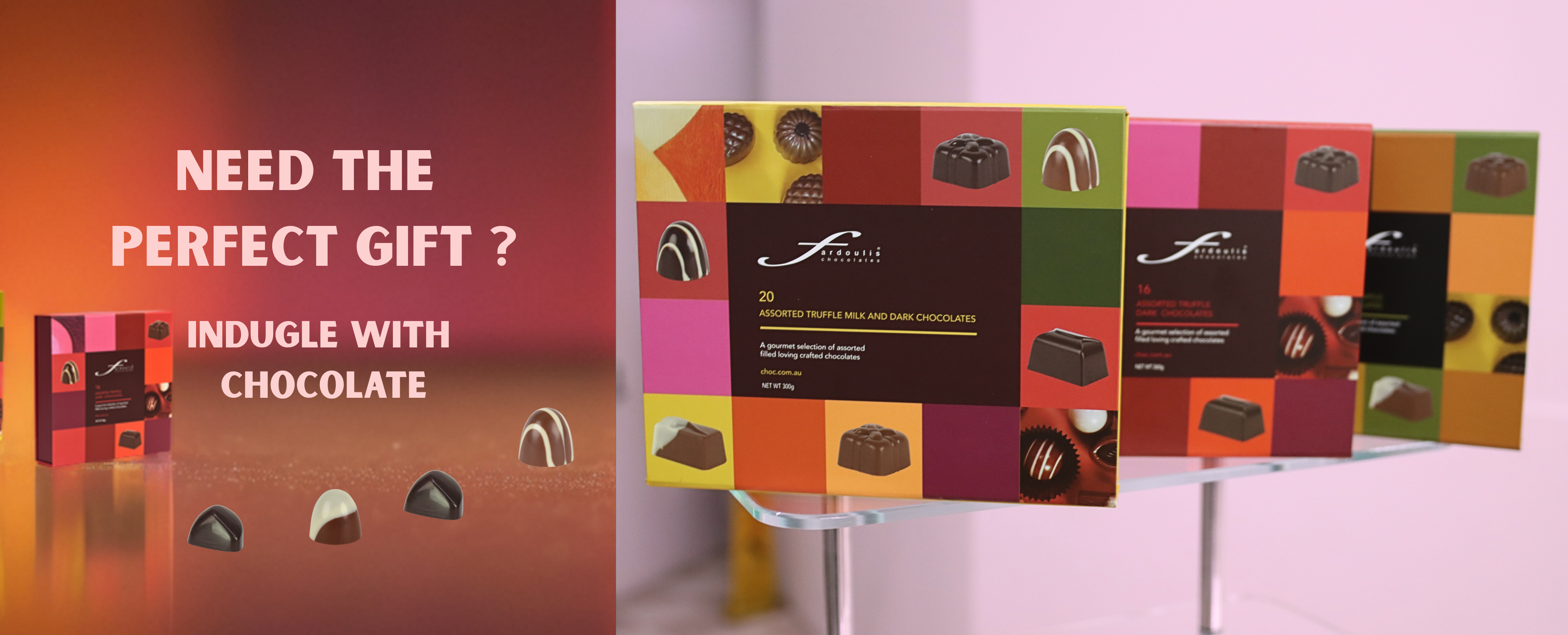 “Festive chocolate gift box with handmade gourmet chocolates in holiday packaging – perfect for Christmas gifting.”
