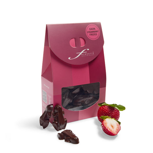 Playful Popart frogs with strawberry filling and a 55% dark couverture chocolate shell. Enjoy as a treat or choose a larger pack for sharing and gifting.