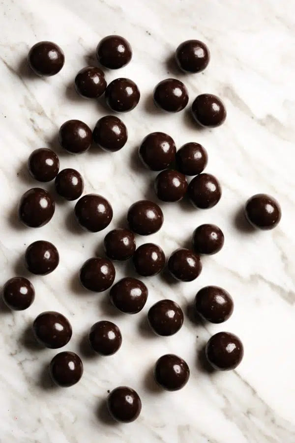 Dark chocolate coated ginger – rich dark chocolate with warming ginger