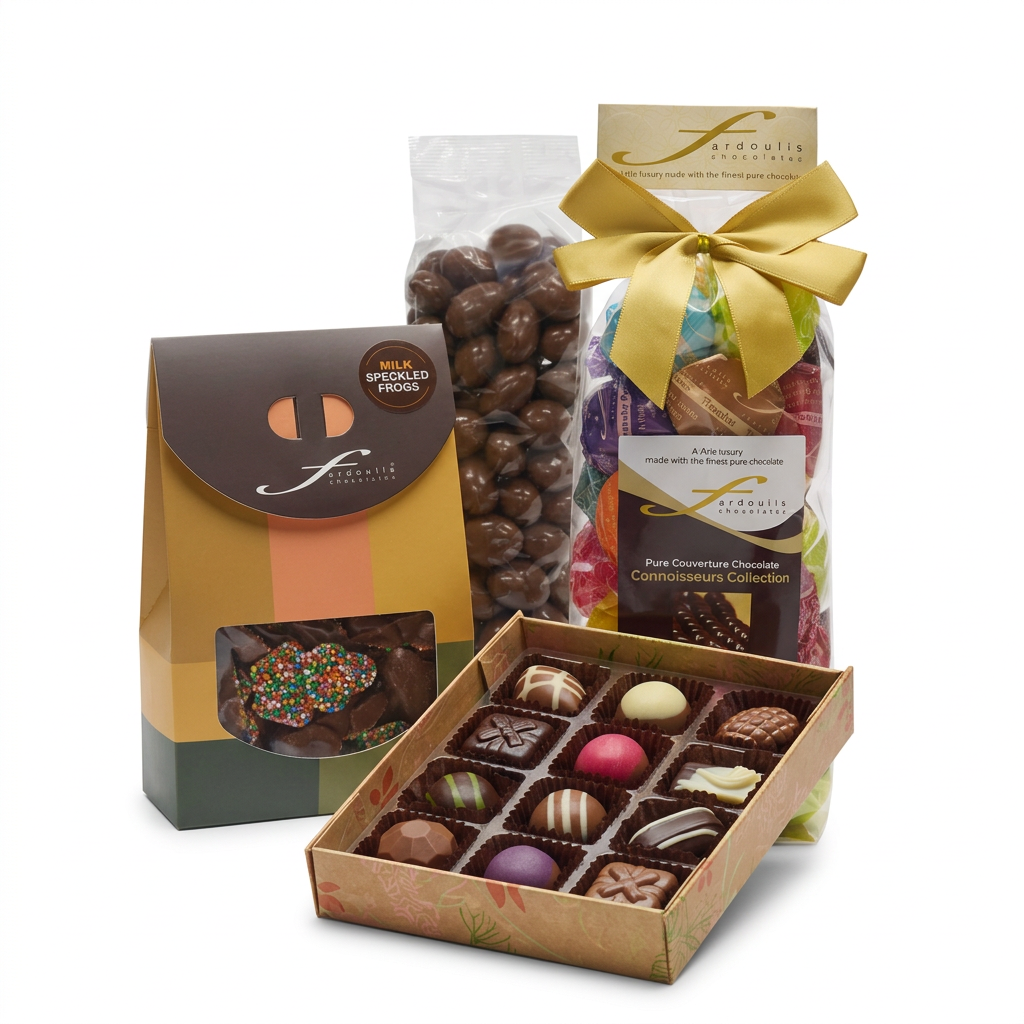 Share a Family Movie Night Pack with assorted chocolates, coated almonds, milk frog speckles and Gumnut Gourmet chocolates. Basket wrapping available.
