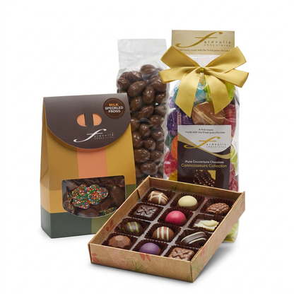 Share a Family Movie Night Pack with assorted chocolates, coated almonds, milk frog speckles and Gumnut Gourmet chocolates. Basket wrapping available.