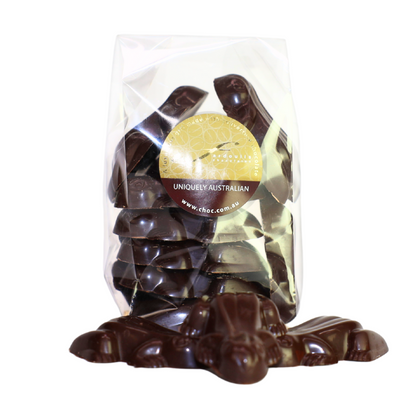 Shop Fardoulis 55% dark chocolate frogs made with couverture cocoa chocolate. Each frog is 22g, with 250g, 500g and 1kg pack options.