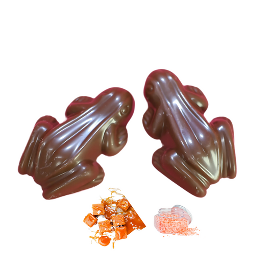 Salted caramel flavored milk chocolate frog gourmet