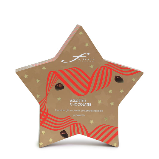 Christmas ribbon gold star gift box 100g – festive luxury chocolate gift