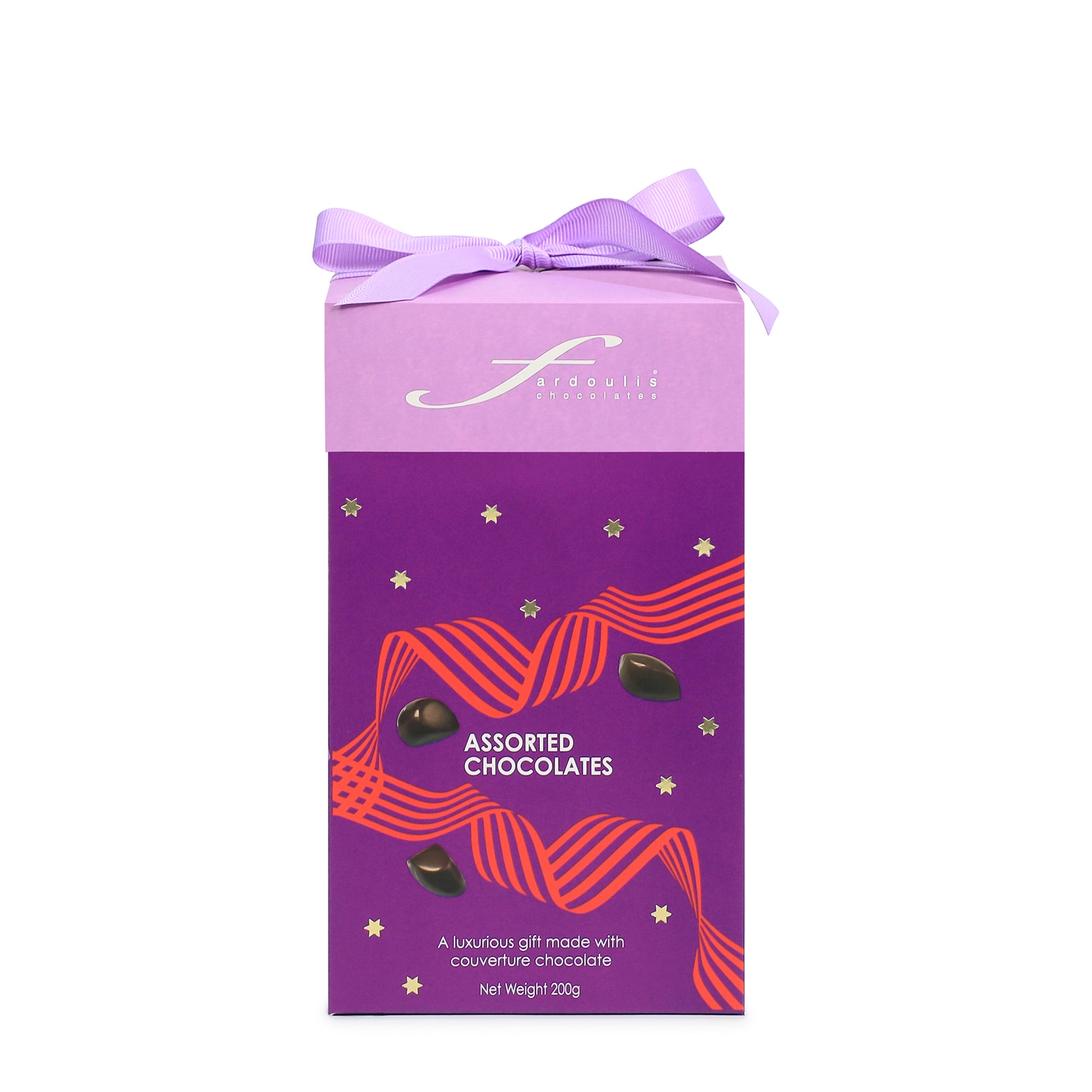 Christmas ribbon purple gift box 200g – festive luxury chocolate gift for Christmas