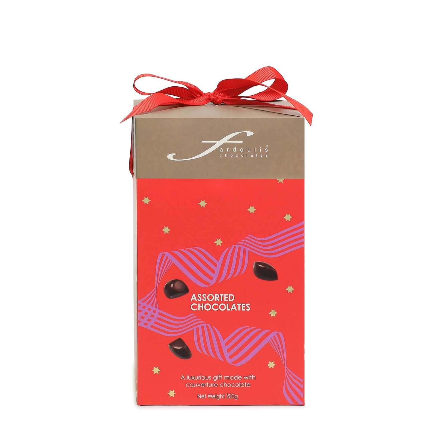 Christmas ribbon red tall gift box 200g – festive Christmas chocolate gift