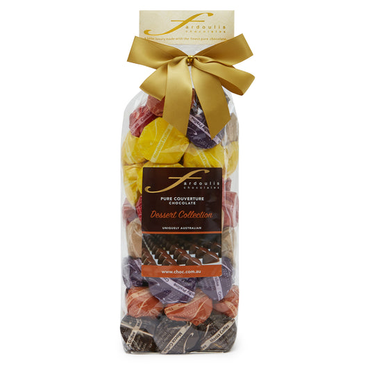 Discover our Dessert Pralines chocolate gift bag — a decadent assortment of praline filled epicurean chocolates made with pure couverture chocolate. Shop Fardoulis Chocolates.
