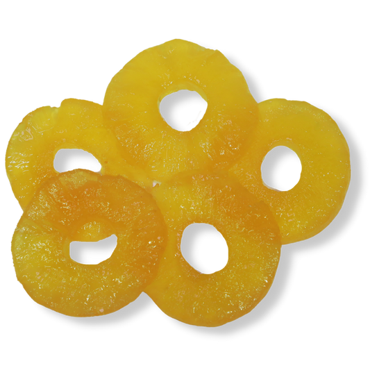 Shop glacé pineapple in 500 g or 1 kg sizes. A sweet, colourful tropical ingredient for desserts, baking and special occasions from Fardoulis Chocolates.